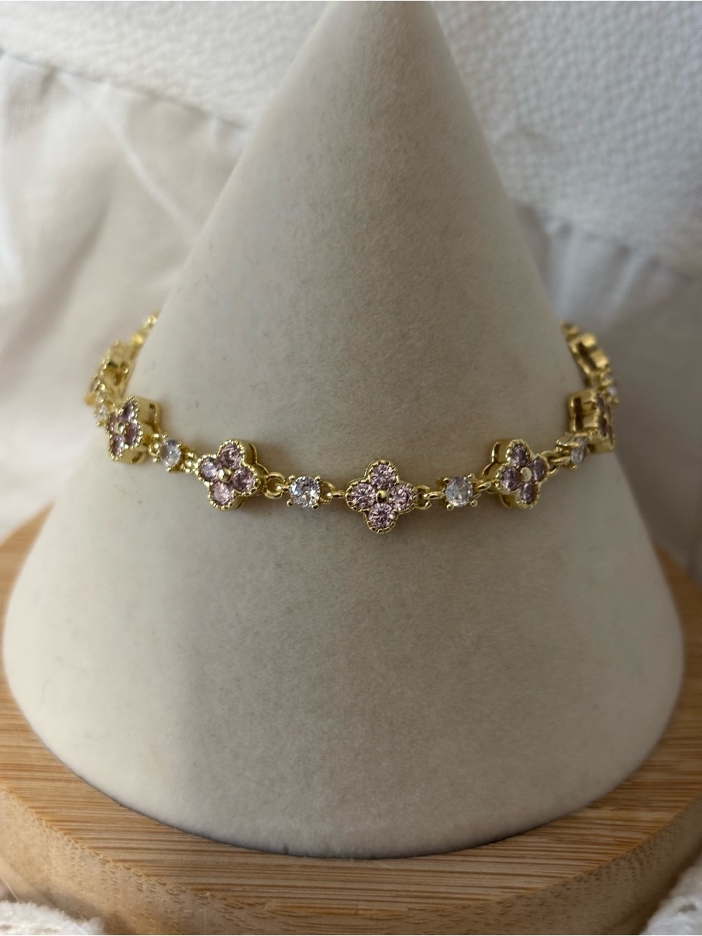 Floral Crystal Bracelet in Gold & Pink
